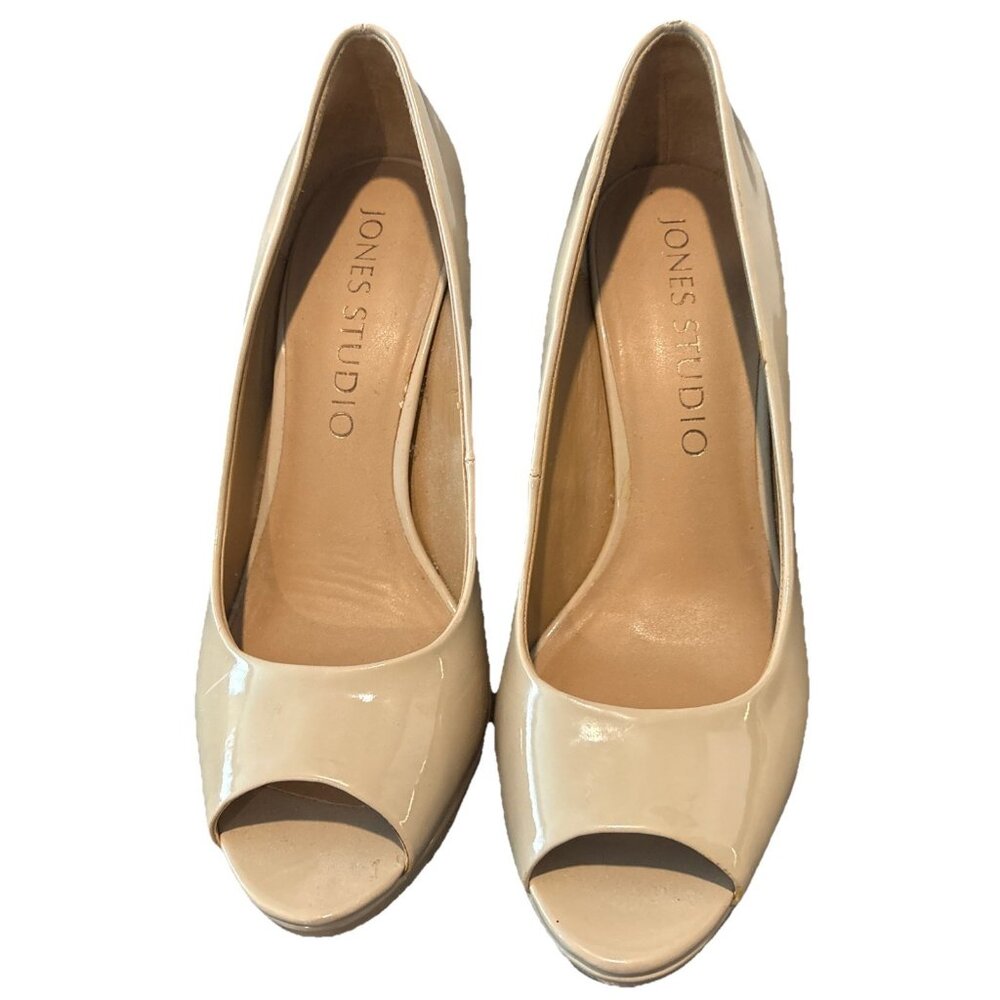 Jones Studio Women's Nude Patent Peep-Toe Heels